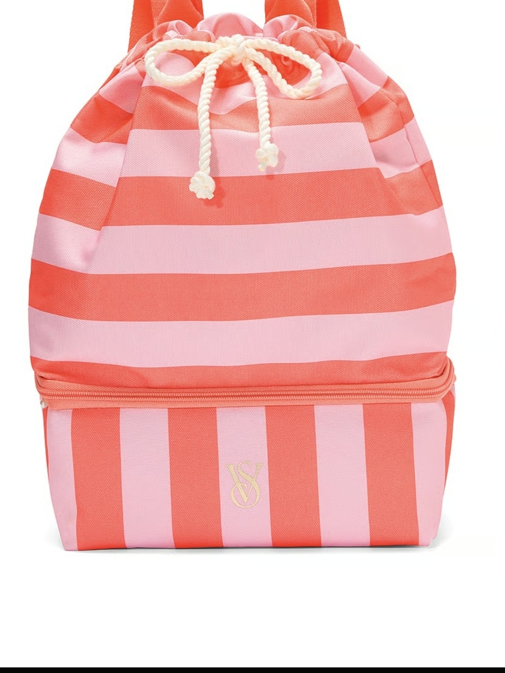 Victoria's Secret Coral and Pink Striped Drawstring Cooler/Backpack